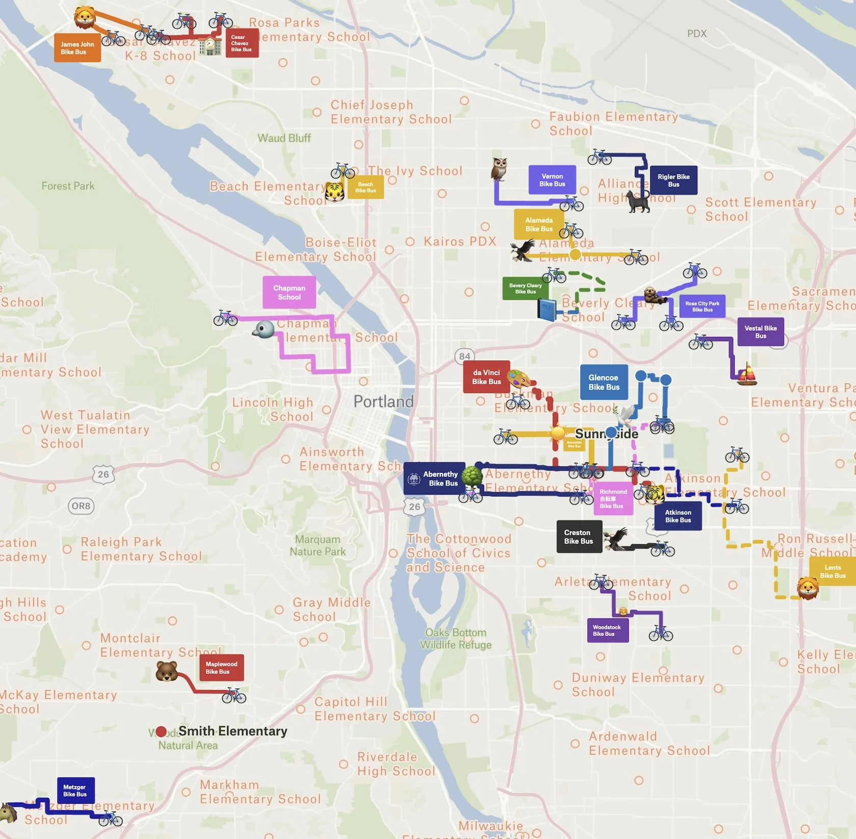 Portland Bike Bus Route Map