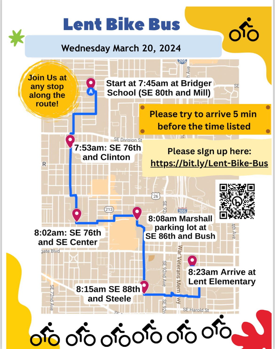 Lents Bike Bus Route Map