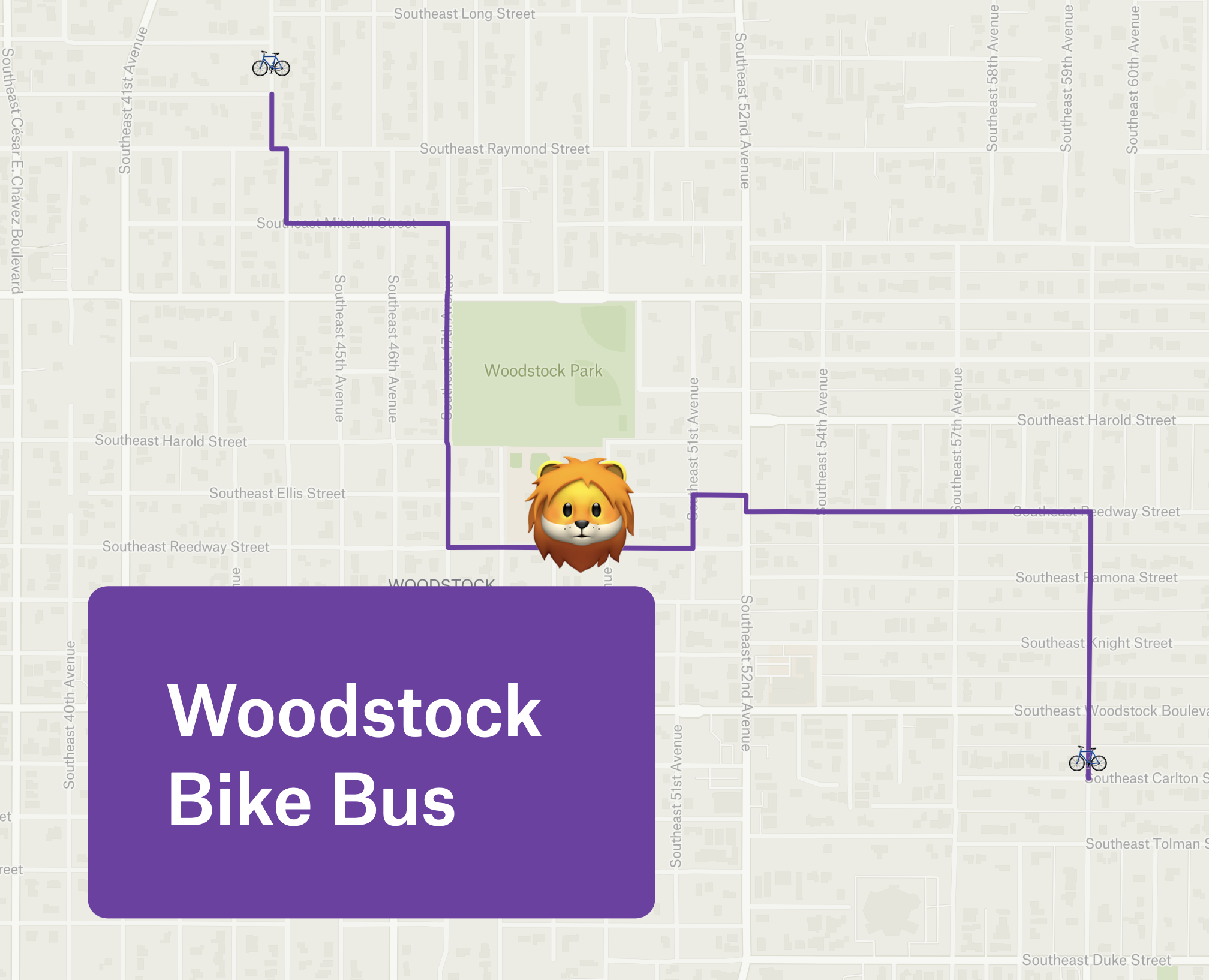 Woodstock Bike Bus Route Map